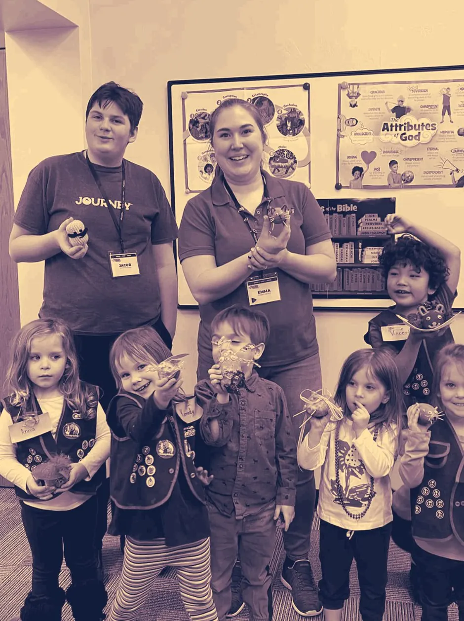 AWANA leaders with a group of kids
